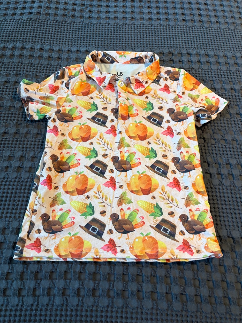 Kids Holiday Turkey & Pumpkin Polo Top - White/Orange